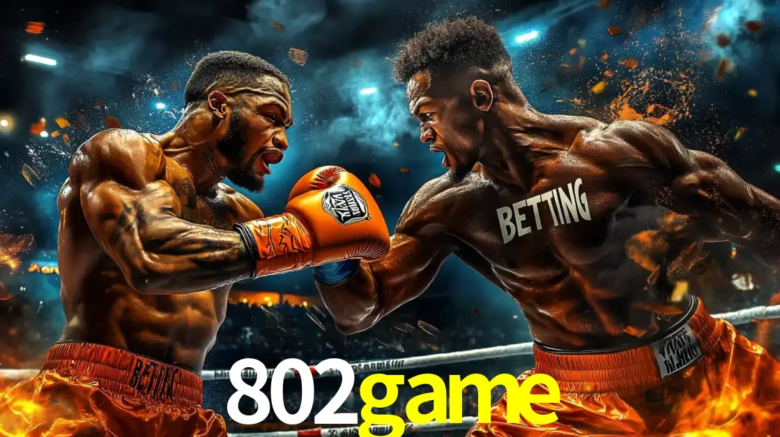 Dois boxeadores em uma luta intensa e explosiva, representando a adrenalina e as oportunidades de apostas em esportes de combate disponíveis na plataforma 802game.