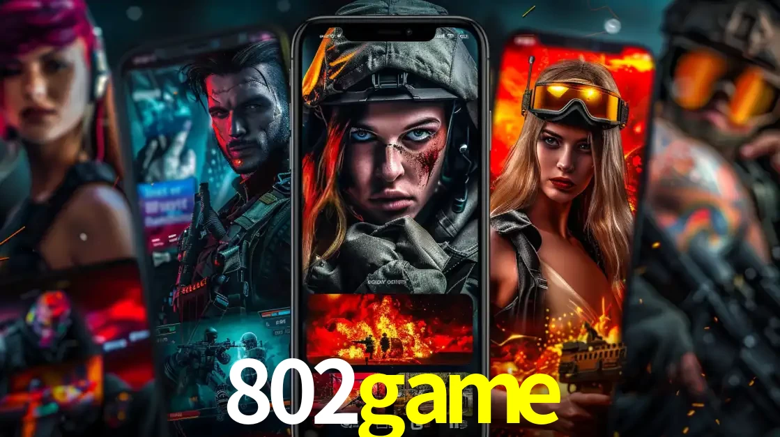 Montagem de telas de celular mostrando diversos personagens, masculinos e femininos, de um jogo de tiro, ilustrando a diversidade de equipes de e-sports para apostar no 802game.