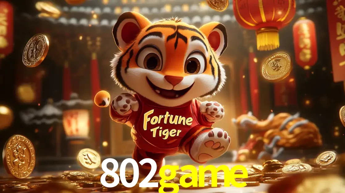 O alegre personagem do Fortune Tiger correndo sobre um caminho de moedas de ouro, simbolizando os grandes prêmios e a diversão do popular jogo de slot do 802game.