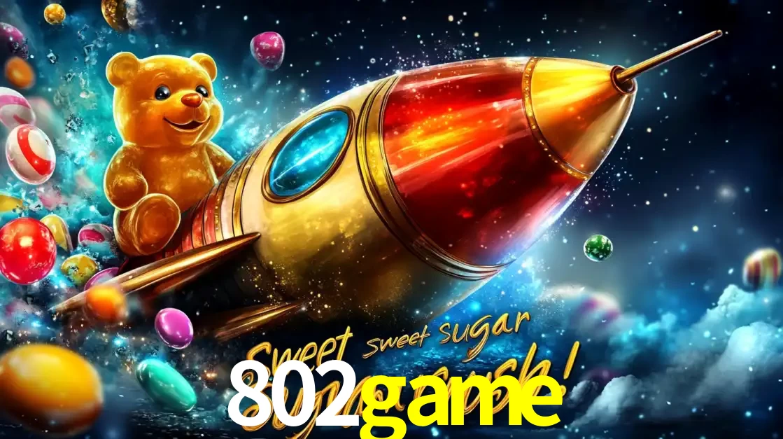 Arte promocional do jogo de slot Sugar Rush, com um urso de pelúcia em um foguete viajando pelo espaço de doces, um dos jogos divertidos disponíveis no cassino 802game.